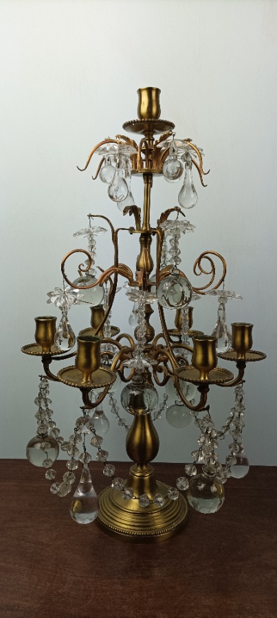 A Louis XVI Style Gilt MetalBrass and Glass Three Armed Candelabra (4).jpg